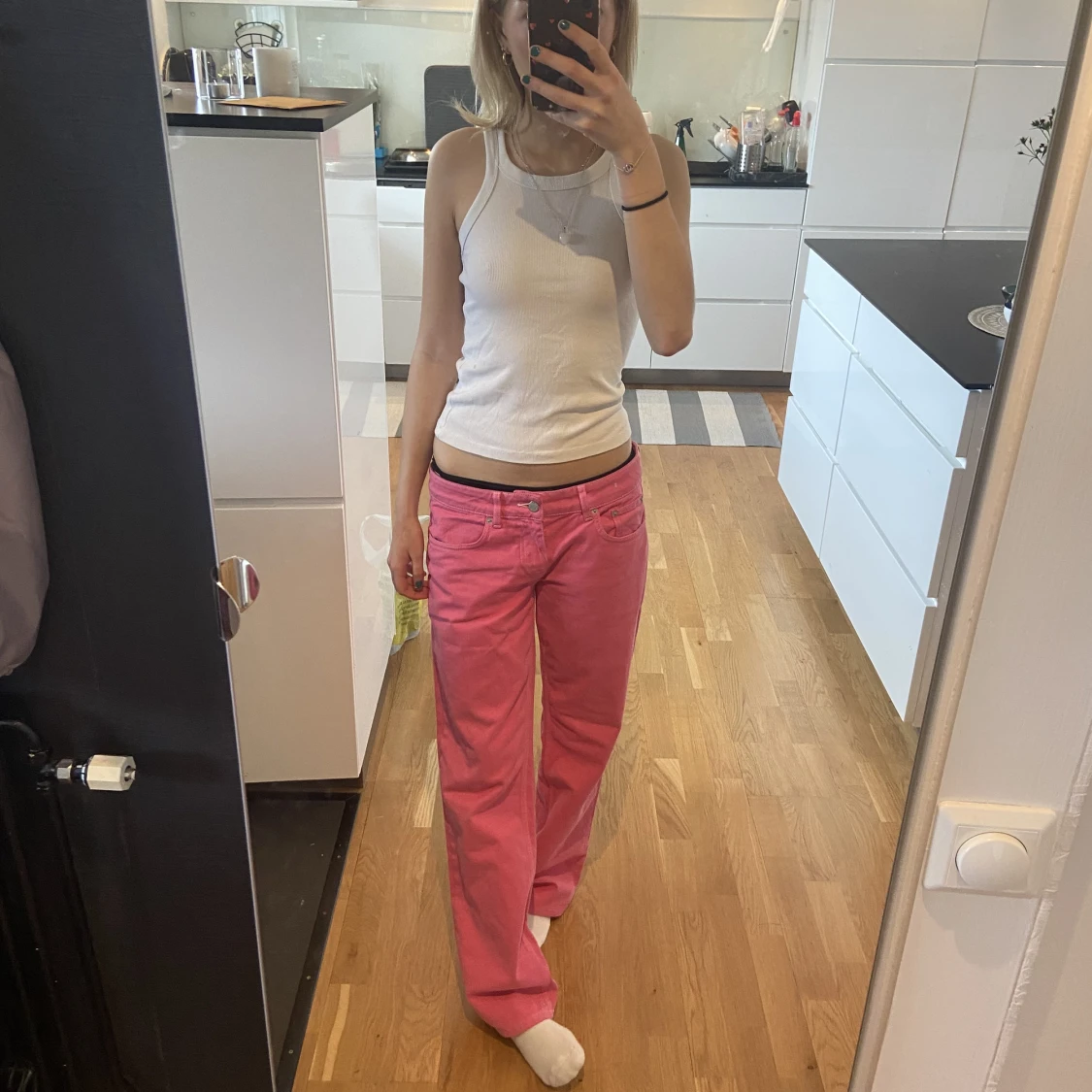 Rosa lågmidjade jeans - 91
