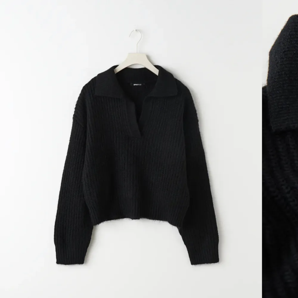 I princip oanvänd svart stickad tröja från Gina, fslutbpå hemsidan. Köpte för 359kr säljer för 150kr. Sticks inte alls🩷 köp via ”köp nu”🩷. Stickat.