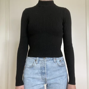 Polotröja ribbstickad  - Ribbstickad svart tröja. Mockneck/polokrage. Från Pull & bear. Storlek xs (obs! liten i storleken)  Tar emot prisförslag!