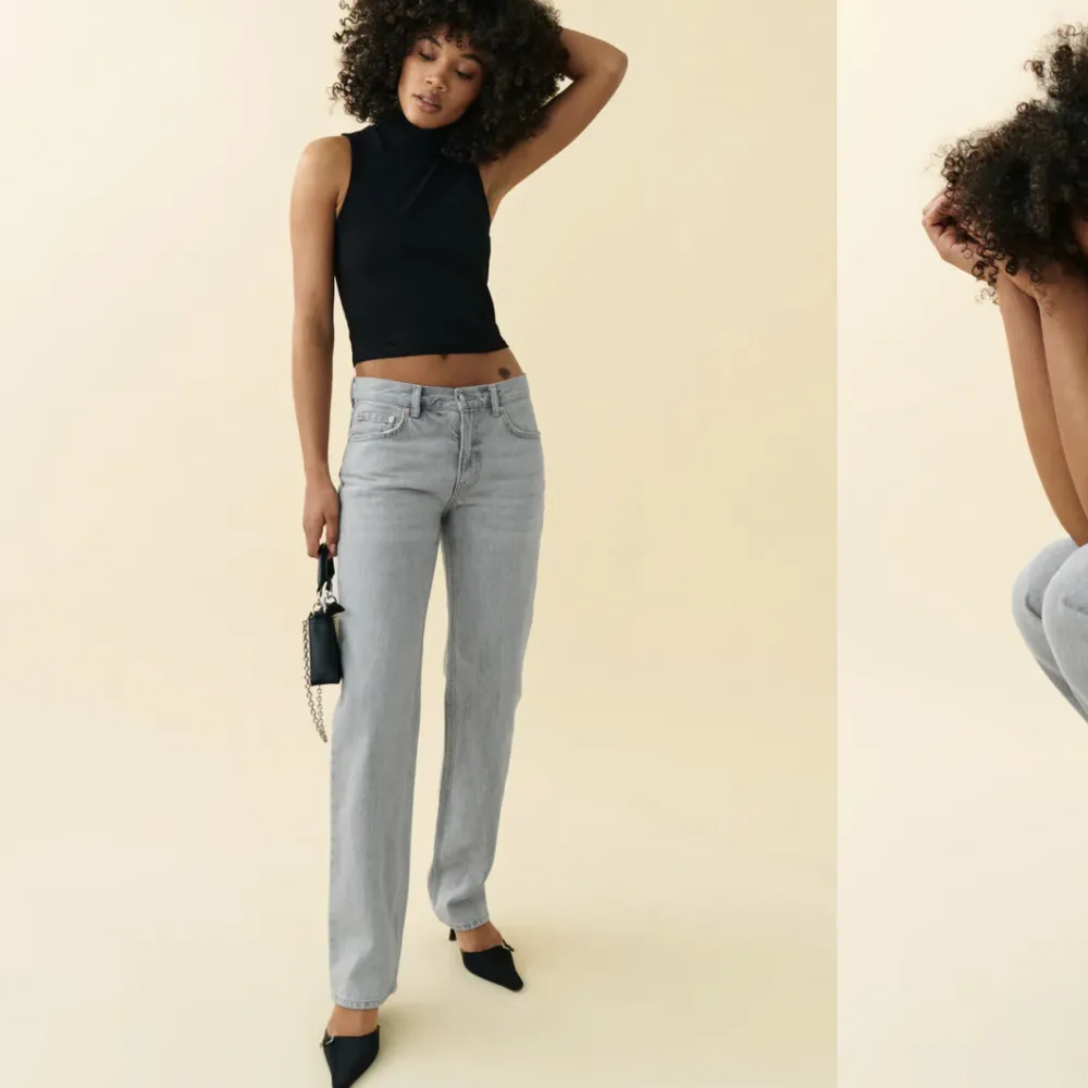 Gråa low waist jeans strl 34🩷. Jeans & Byxor.