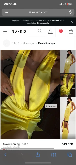 Maxiklänning satin från nakd stl 36 - Super fin aldrig använd gul maxiklänning från nakd i storlek 36 funkar även till en 34 prislappen är kvar 