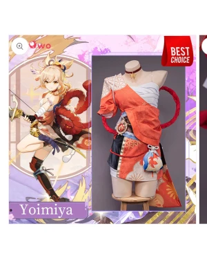 Yoimiya cosplay asian L  - I’m selling my Uwowo Yoimiya cosplay, I’ll be able to give it to the buyer at Narcon Summer 2023 🤞🤞 it includes the wig, full outfit and back bow, been used twice and original price for the outfit was 1700kr