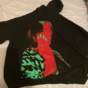 Billie Eilish hoodie  - Jätte snygg huvtröja med en bild på billie eilish på framsidan och henne namn skrivet på baksidan. Köpt förra året och är använd ett fåtal ggr!!
