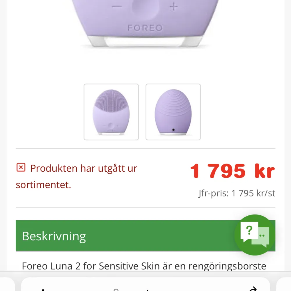 Foreo luna 2 för sensitive skin, endast använd fåtal gånger och säljer då jag föredrar annan rengörningsborste. . Övrigt.