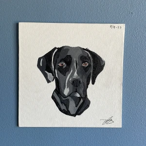 Labrador - En svart labrador hund på platt canvas. Helt nymålad då den är gjord för bara nån dag sedan. Singnerad av konstnären.