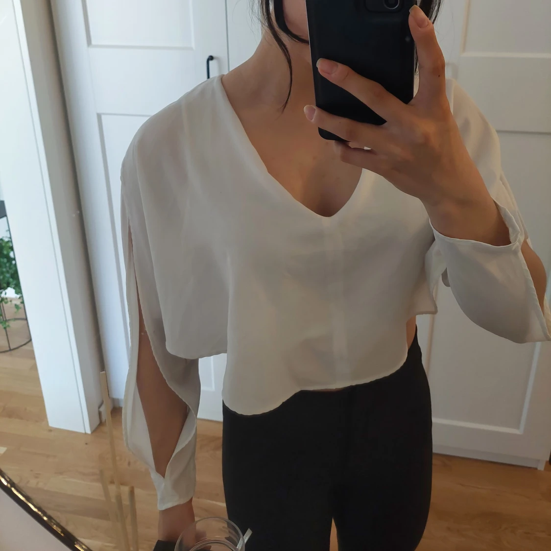 Croppad vit blus - 90