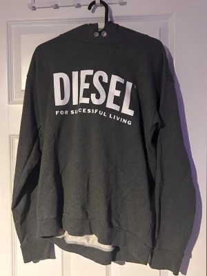 Mörkgrå hoodie från Diesel - Snygg mörkgrå hoodie från Diesel med stor vit logga och texten 'For Successful Living' på bröstet. Klassisk passform med huva och ribbade muddar. Perfekt för en avslappnad och trendig look (saknar snörena) storlek 16Y, 160/76
