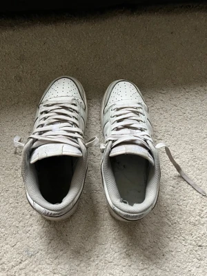 Nike dunk low grå - Klassiska vita Nike sneakers med lågt skaft och perforerad tå. Skorna har Nike-logga på sidan och är tillverkade i läder med textilfoder. Perfekta för en clean och stilren look.