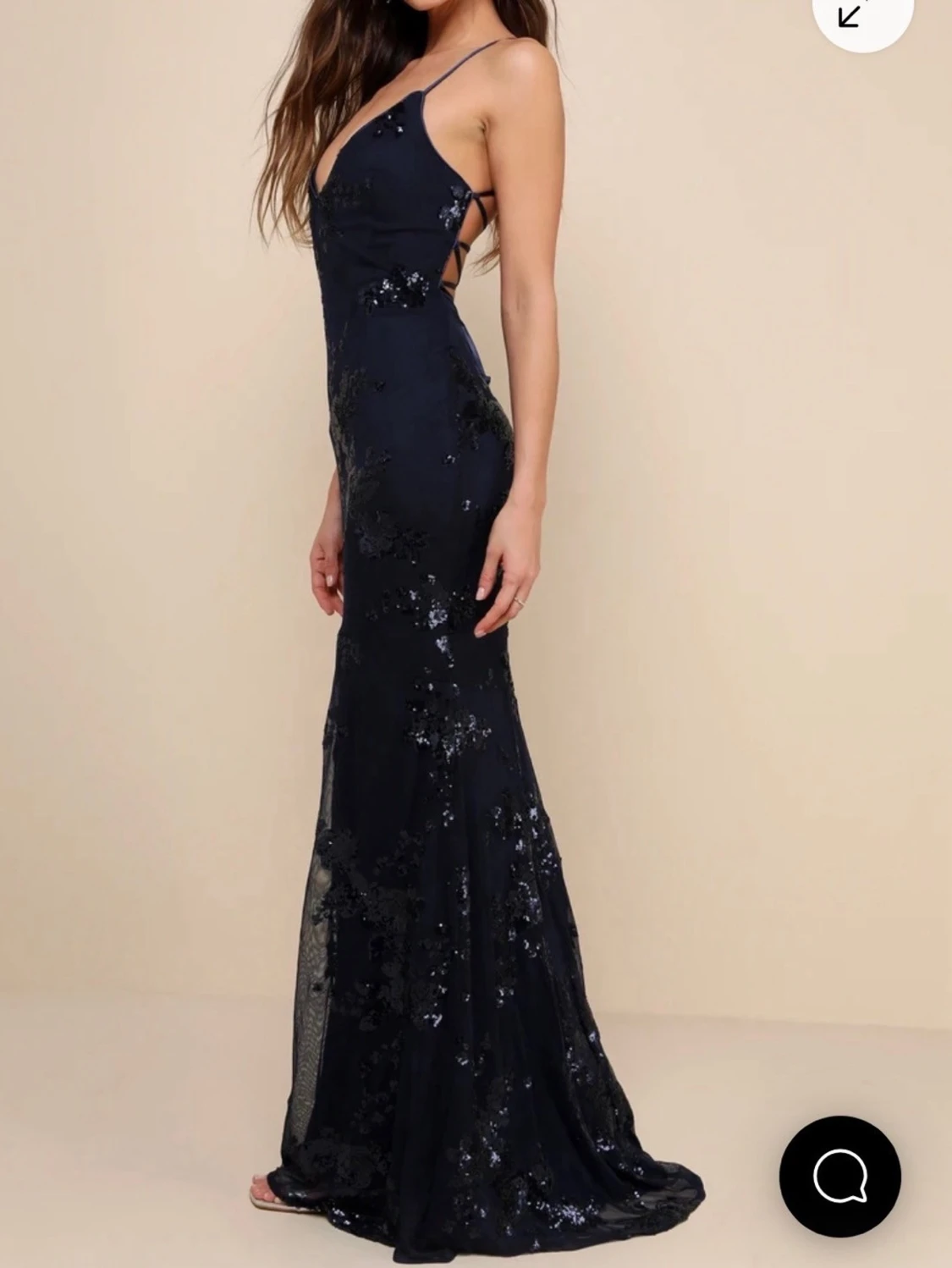 Mörkblå glittrig långklänning - 1