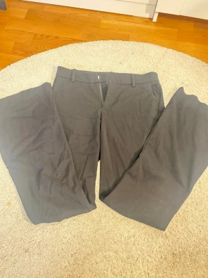 Svarta kostymbyxor från Lindex - Klassiska svarta kostymbyxor från Lindex, modell Fiona. Byxorna har raka ben, bälteshällor och stängs med dragkedja och knapp framtill. Perfekta för en clean och stilren look.