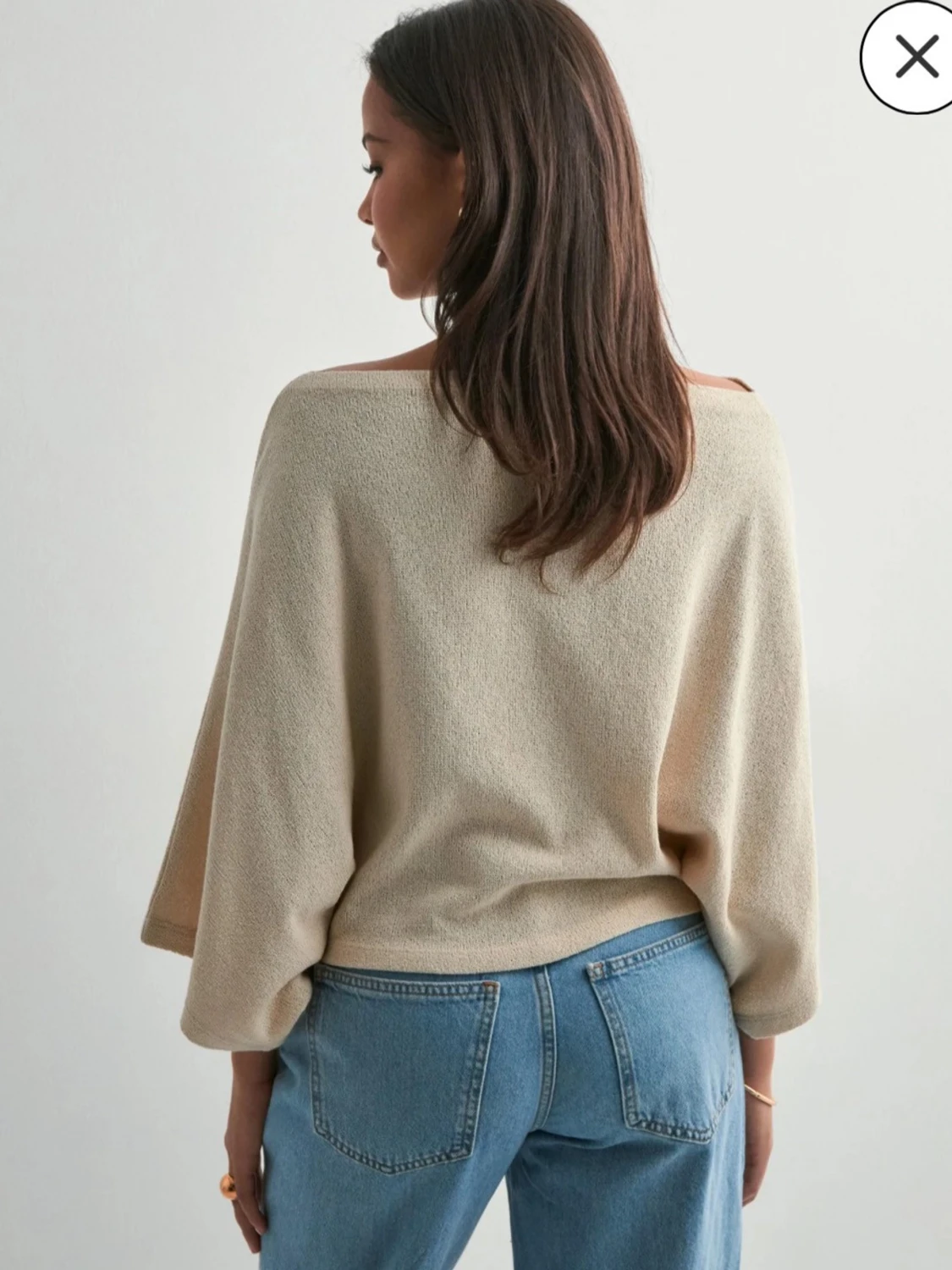 Beige stickad poncho-tröja - 3