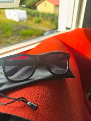 Svarta Ray-Ban wayfarer solglasögon - Klassiska svarta wayfarer solglasögon från Ray-Ban med mattsvarta bågar och mörka glas. Snygg och tidlös design som passar till allt. Kommer med ett svart fodral. Perfekta för soliga dagar och ger en cool vibe.
