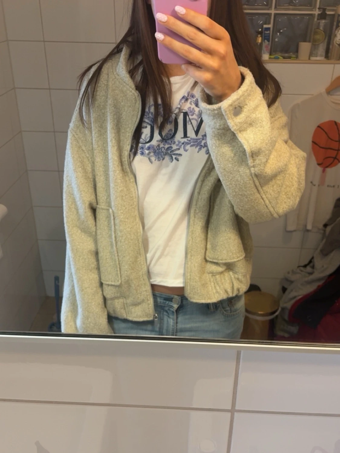 Beige bomberjqcka med dragkedja - 3