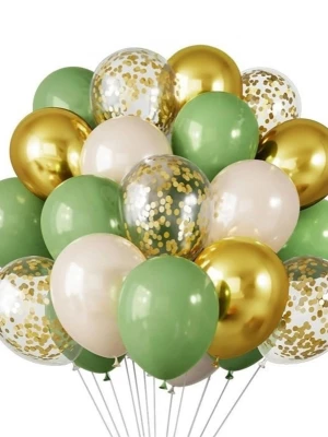 30 st Ballonger 12 tum Retro Grön Vit Guld Konfetti Latexballonger - 12 tum/30 cm, materialet är latex. (#702）