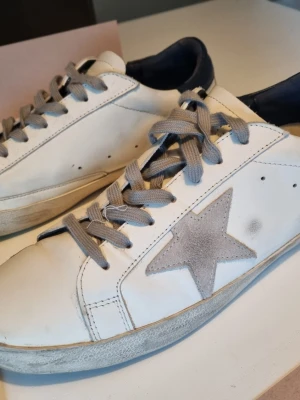 Golden Goose skor - Ett par riktigt snygga golden goose skor . Obs: Har gått till skomakaren och limmat ett hål bak på ena sulan, se bild.  Annars mycket bra skick. 100 % äkta. Storlek 45 men är lite små i storleken. 🤛🏽🩸