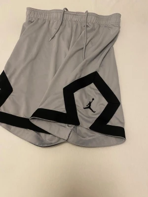 Grå PSG x Jordan shorts - Snygga grå sportshorts från Jordan i samarbete med Paris Saint-Germain. Shortsen har svarta detaljer längs benen, PSG-logga på ena benet och Jumpman-loggan på det andra. Tillverkade i ett lätt och ventilerande material med resår och dragsko i midjan.