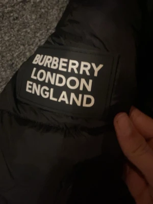Svart pufferjacka från Burberry - Säljer en svart pufferjacka från Burberry med stor logga på ärmen och klassiskt rutigt foder i huvan. Jackan har dragkedja och tryckknappar framtill samt två snedställda fickor med dragkedja. Perfekt för kalla vinterdagar och riktigt snygg streetstil och kan bli till väst.