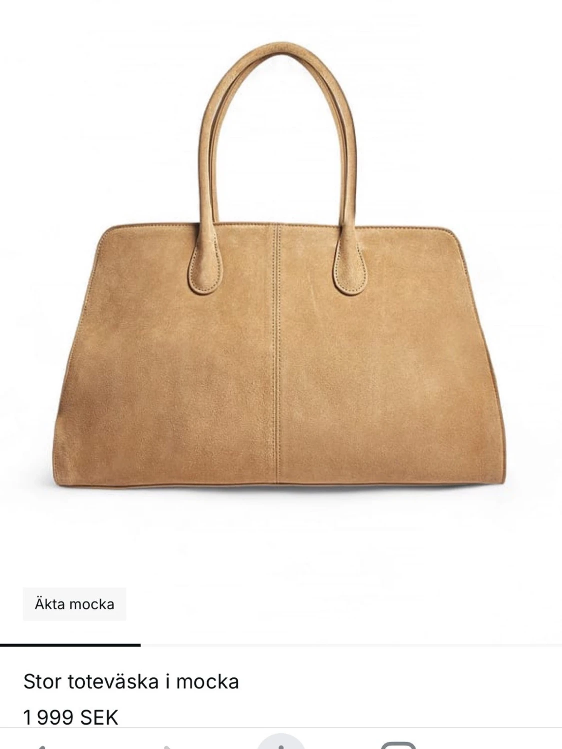 Stor beige toteväska i mocka