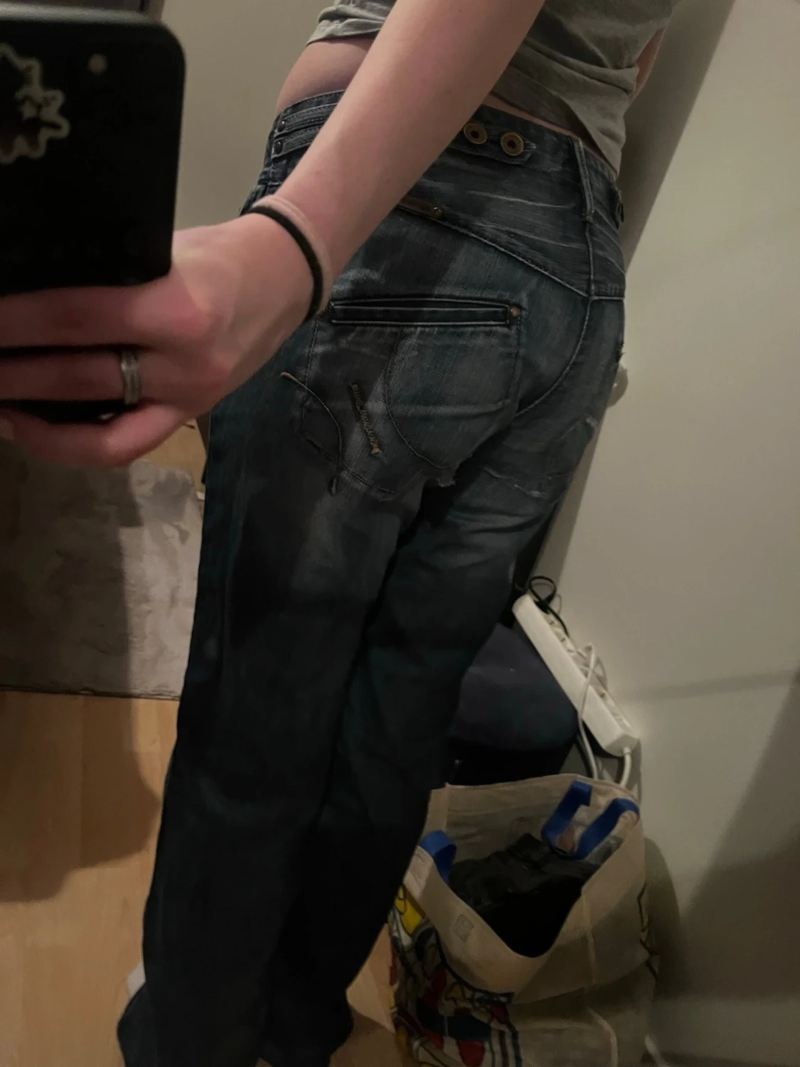 Mörkblå bootcut jeans med låg midja - 1