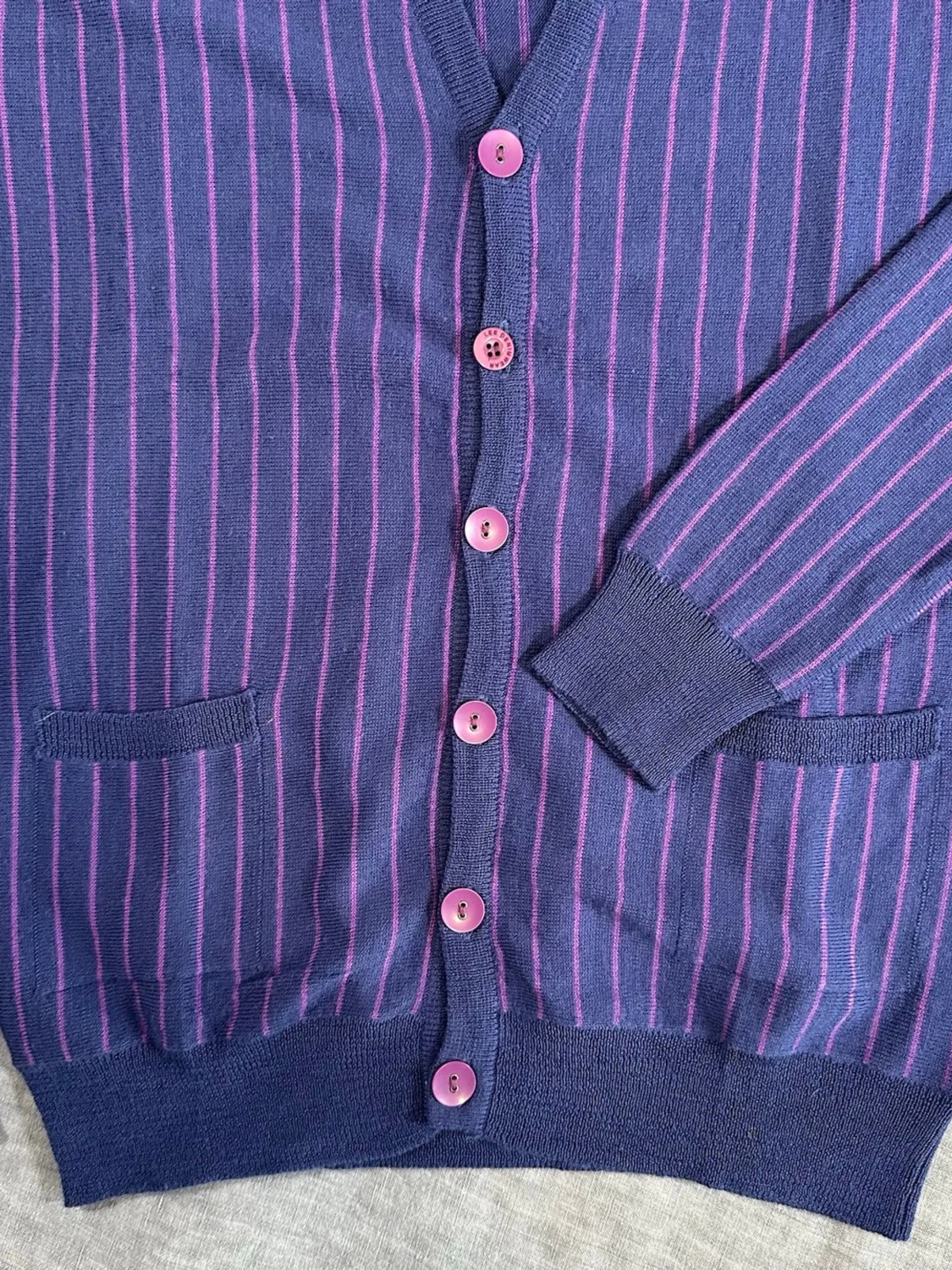 Vintage Lee Wool Cardigan Striped Button Up Knit Size M - 6