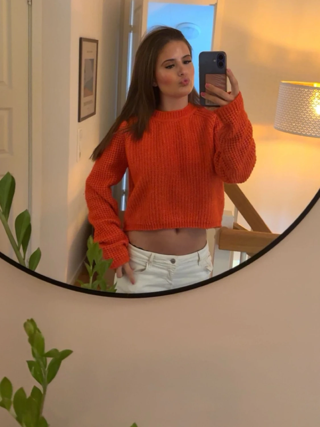 Klarorange  stickad tröja - 1