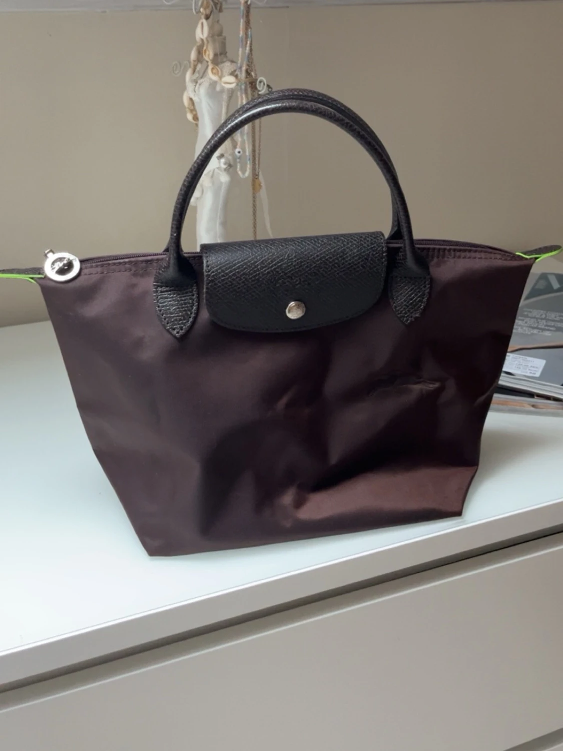 Brun Longchamp Le Pliage handväska