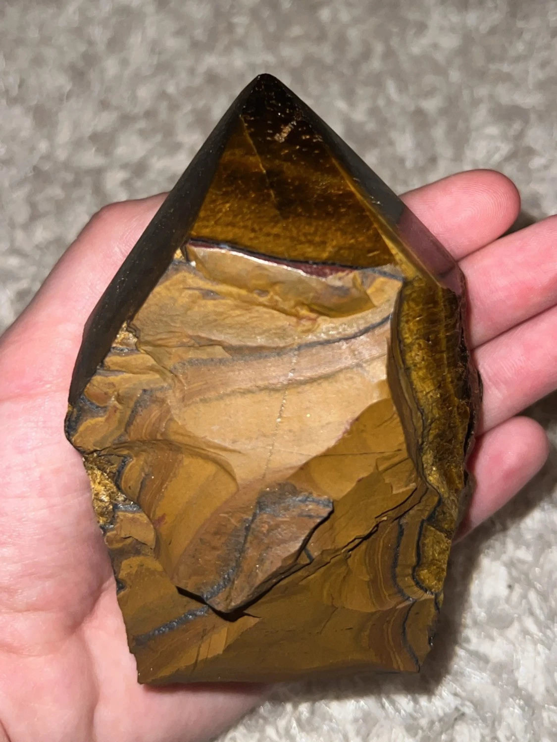 Stor polerad tigeröga kristallspets - 1
