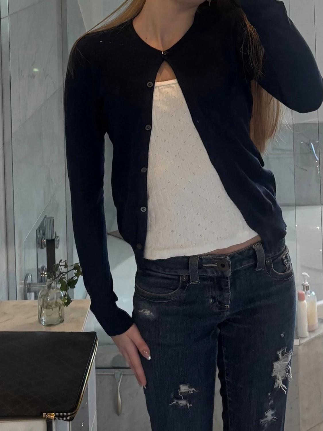 Mörkblå klassisk kofta med knappar - 1