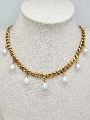 Guldpläterat halsband med pärlor  - Material-18K guldpläterat rostfritt stål 304. Kedjetjocklek-7,4mm. ❤️ #8