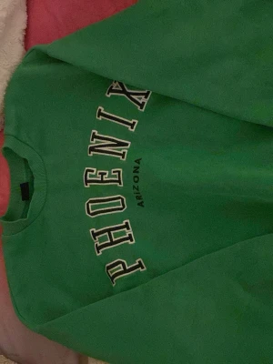 Grön sweatshirt Gina Tricot - Snygg grön sweatshirt från Gina Tricot i storlek XS men passar även S. Tröjan har trycket 'PHOENIX ARIZONA'. Klassisk rund halsringning och mjukt material, perfekt för en chill och trendig look.