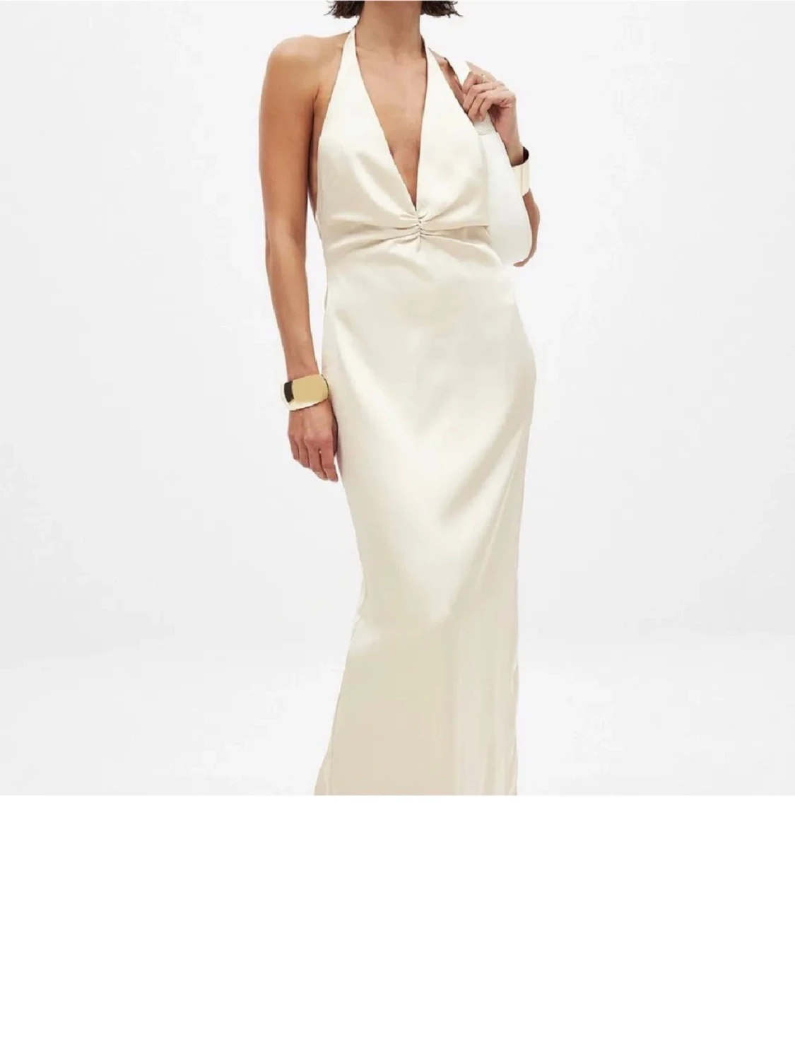 Champagnefärgad långklänning i satin - 3