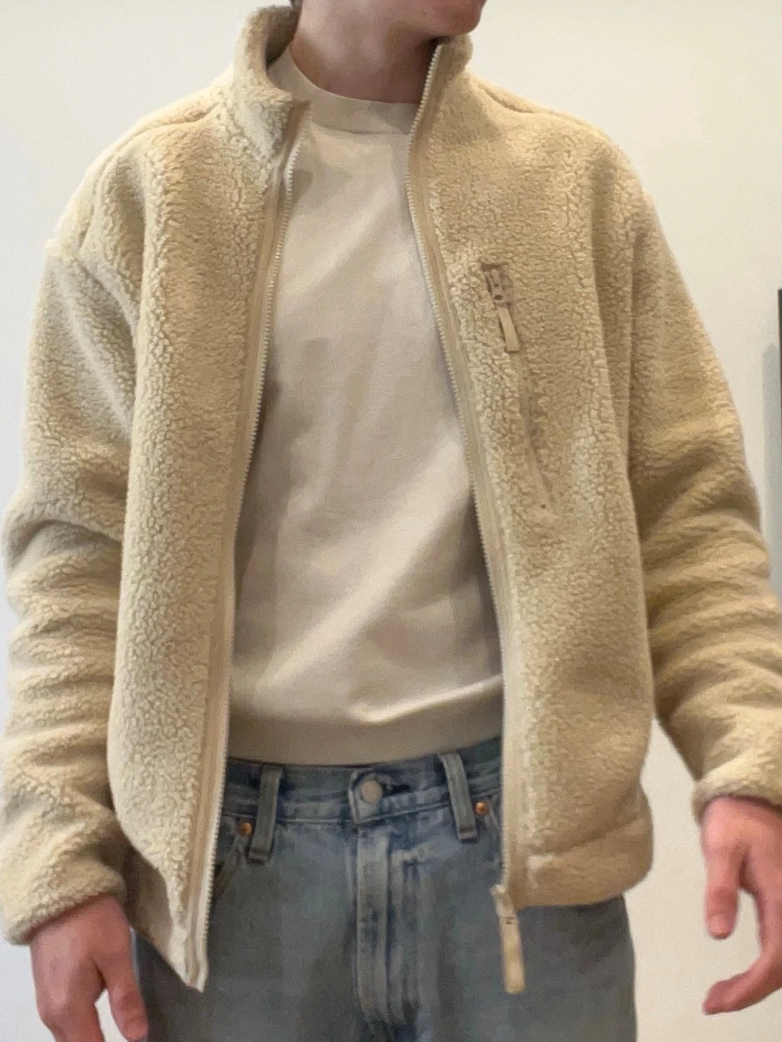 Beige teddyjacka med dragkedja - 2