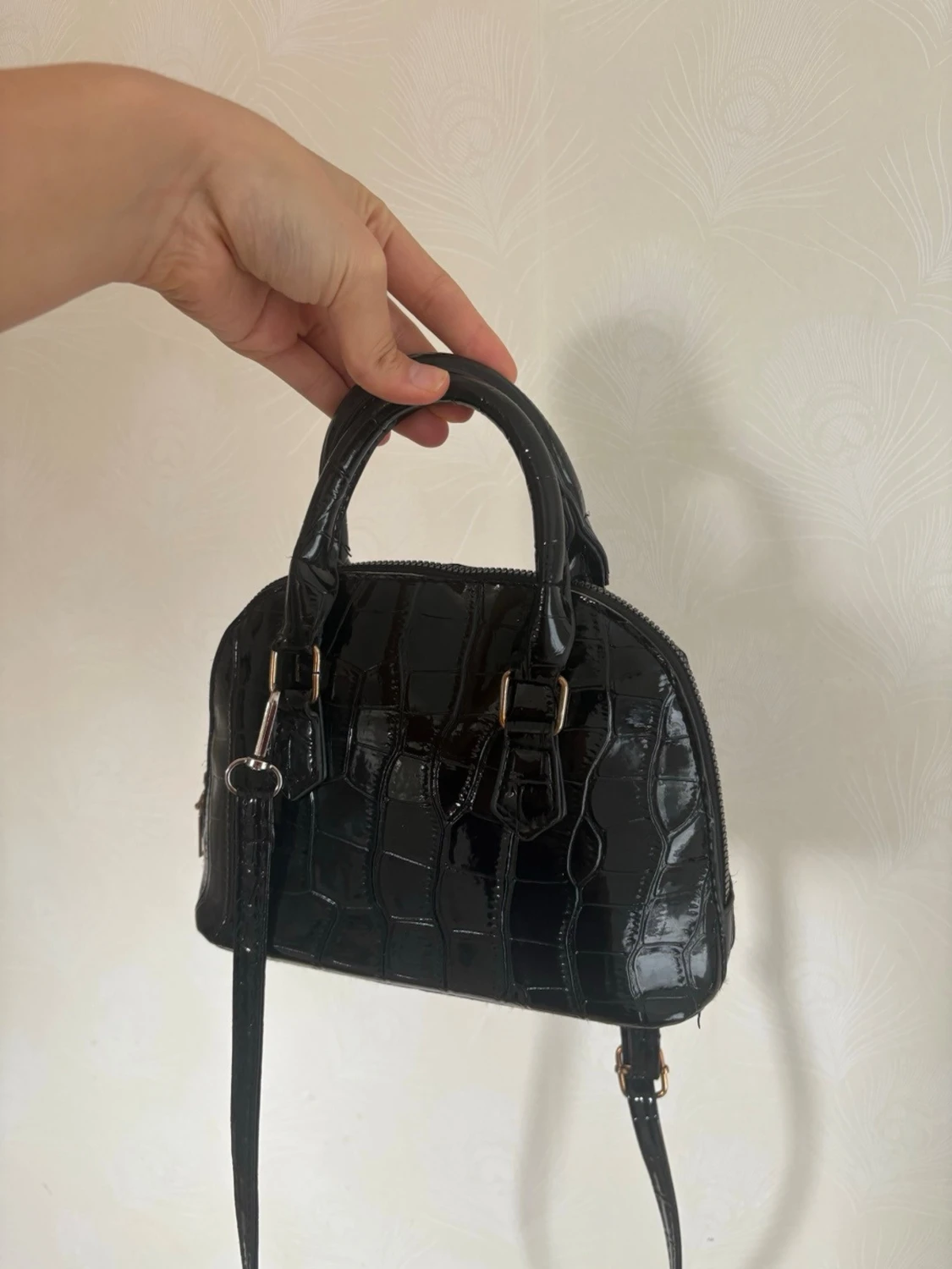Svart croco handväska med axelrem - 2