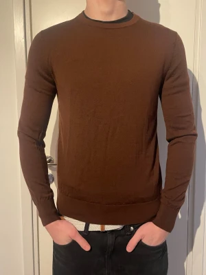 Tiger of Sweden tröja - Säljer en stilren brun tröja från Tiger of Sweden med rund halsringning och långa ärmar. Tröjan har en smal passform och ribbade muddar vid ärmslut och nederkant. Perfekt att matcha med jeans eller chinos för en clean look.