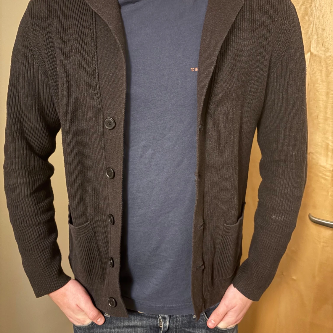 Mörkbrun stickad cardigan  - 1