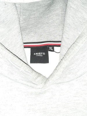 Grå hoodie från Zavetti Canada XL - Snygg grå hoodie från Zavetti Canada i storlek XL. Framsidan har ett stort tryck med logga och röd-svarta detaljer samt ett lönnlöv. Hoodien har huva och är tillverkad i mjukt sweatshirtmaterial. Perfekt för dig som gillar streetwear och vill ha något bekvämt och stilrent.