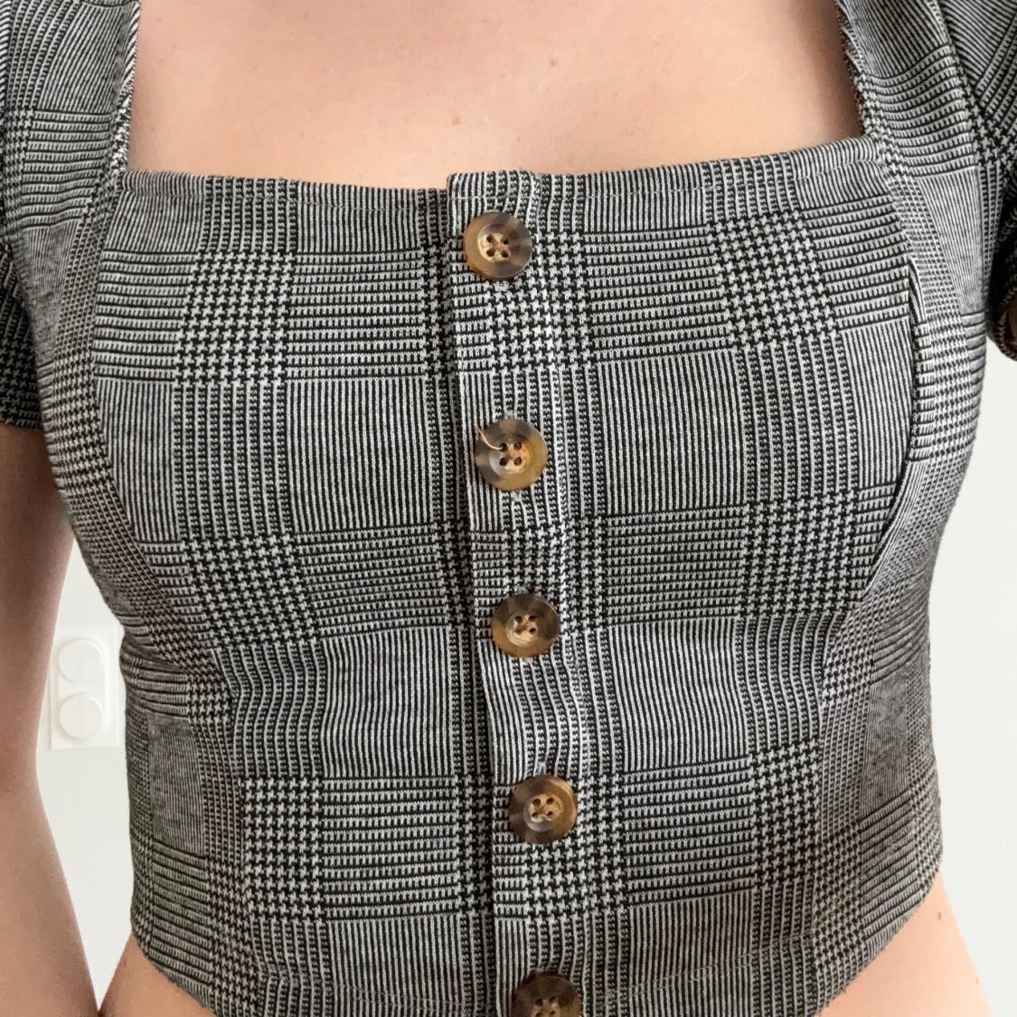 Grå rutig croppad topp - 1