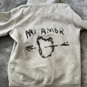 Grå Mira Paris hoodie - Säljer en grå hoodie från mira Paris med mi Amor på ryggen!! Säljer pågrund av att den inte används 