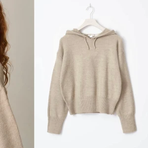 Beige stickad hoodie - Mysig beige stickad hoodie 