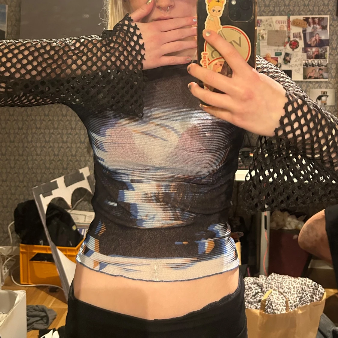 Svart meshtröja med tryck - 91