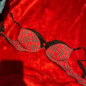 Röd och svart rutig bh - Snygg bh med röd och svart rutig design. Den har justerbara axelband och en bekväm passform. Perfekt för att lägga till lite stil under kläderna. (Ai skrev denna) 😅