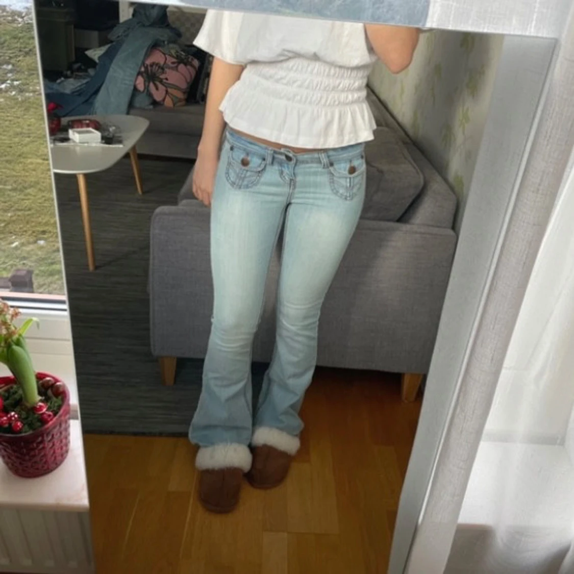 Ljusblå lowwaist bootcut jeans - 2