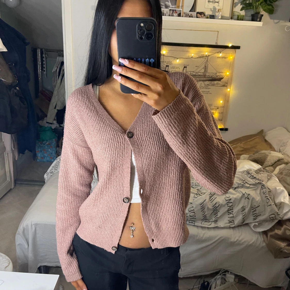 Rosa stickad kofta - 1