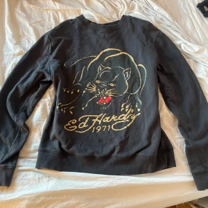 Svart tröja från Ed Hardy  - Säljer en svart tröja från Ed Hardy med ett coolt pantermotiv och texten 'Ed Hardy 1971' på framsidan. Tröjan har långa ärmar och är perfekt för en avslappnad stil. Passar bra till jeans eller joggers.