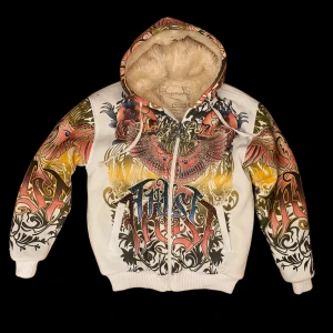 Snygg really point zip-up hoodie - Super vacker vintage hoodie med coolt tryck och fluffig insida❤️tvingade min kille att vara model för tröjan💕 den är bra kvalite❤️såg att liknande hoodies ifån sammq märke sälljs för över 1000kr på vinted så mitt pris är välldigt bra pris för den( men de går att diskutera priset fortfarande)