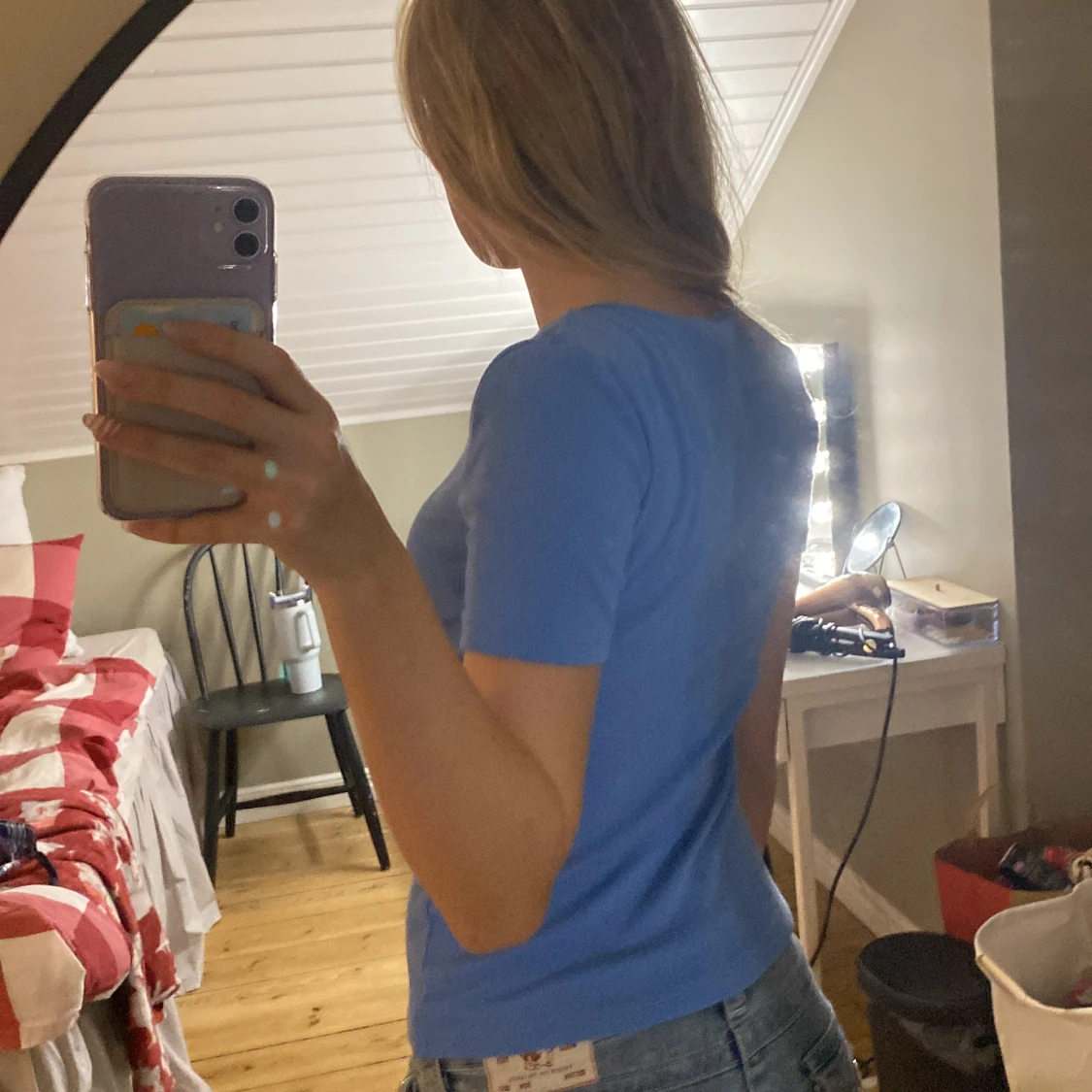 Blå ribbad topp - 90