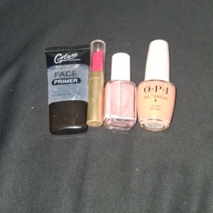 Sminkset med primer, läppstift och nagellack - Säljer ett sminkset som innehåller en Glam Face Primer, ett rosa läppstift i guldhylsa, ett ljusrosa nagellack från Essie och ett nude nagellack från OPI Gel Break. Perfekt för en fräsch look!
