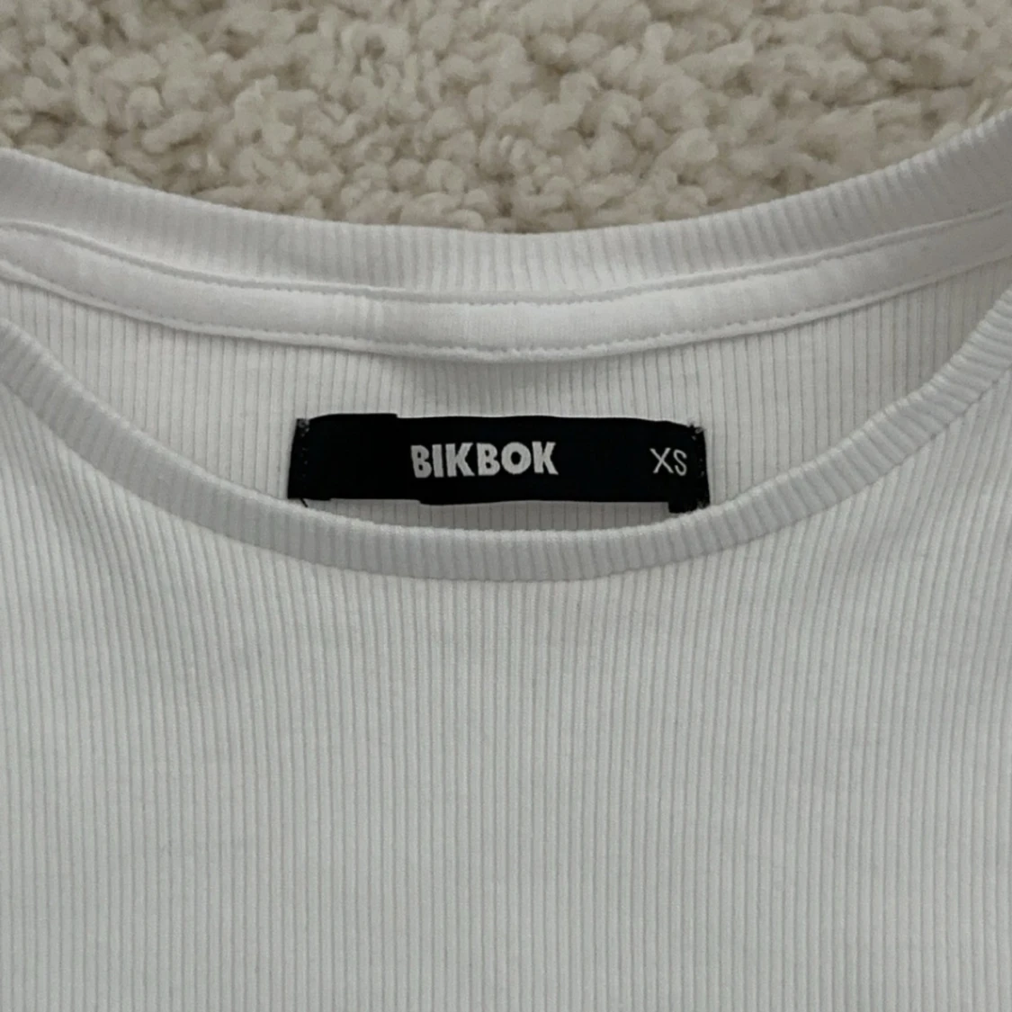 Mysig vit ribbad långärmad tröja🤍xs-s - 92