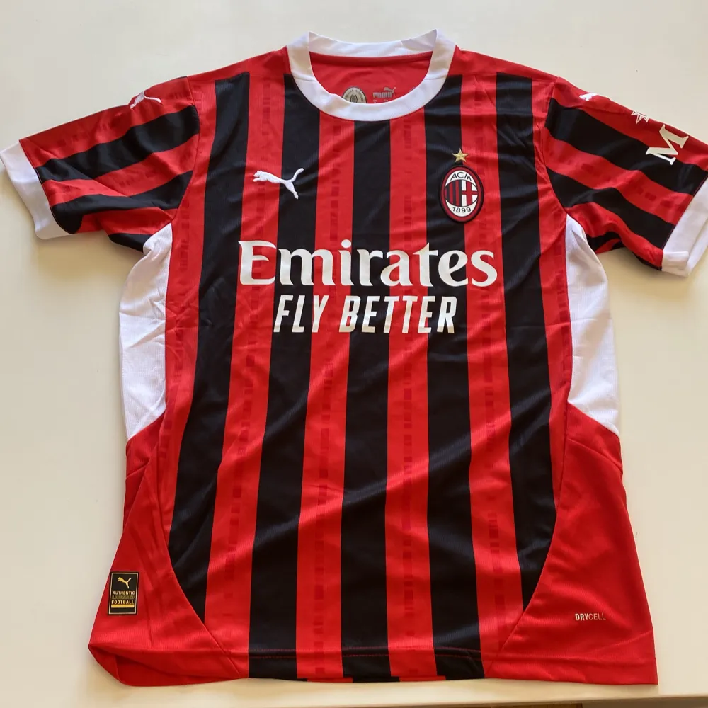 Detta är en helt ny och oanvänd Ac Milan fotbollströja från säsongen 24/25. Jag säljer denna eftersom att den är för stor för mig. Den är i storlek M men skulle även kunna passa S. Vid frågor så är det bara att ta kontakt!. Sportswear.