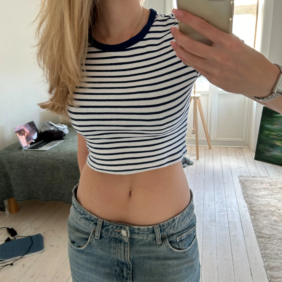 Randig croppad topp - 90